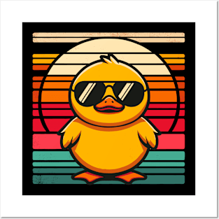 Cool Retro Yellow Duck in Sunglasses 70s 80s 90s Funny Duck Posters and Art